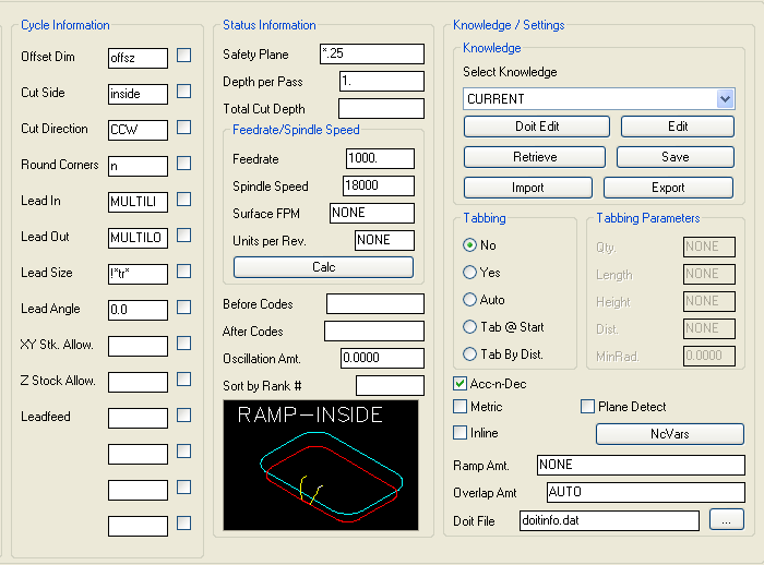 Ramp-Inside cycle parameters