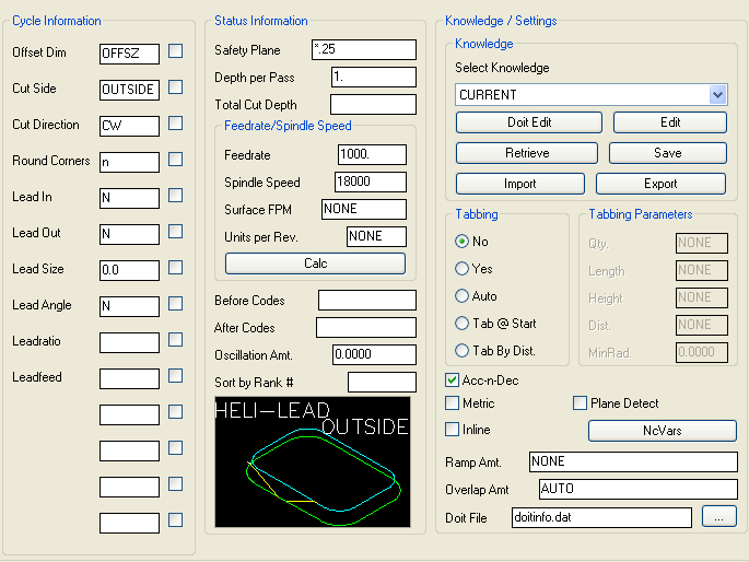 Heli-Lead-Outside cycle parameters