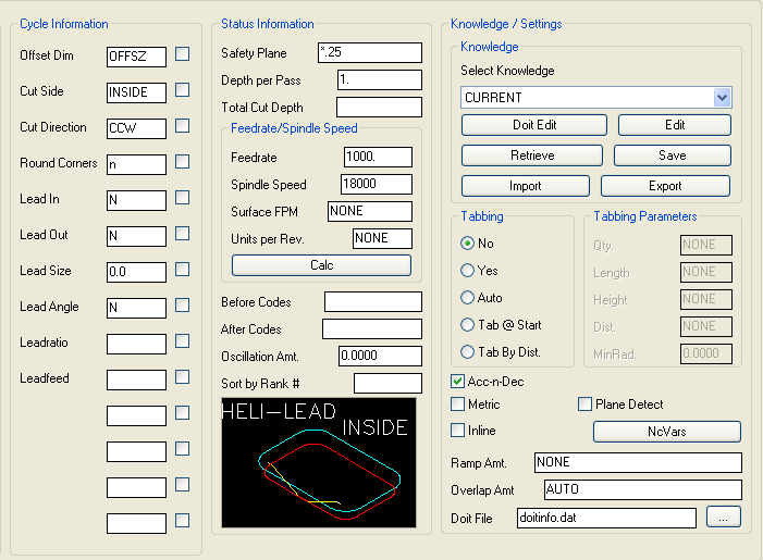 Heli-Lead-Inside cycle parameters
