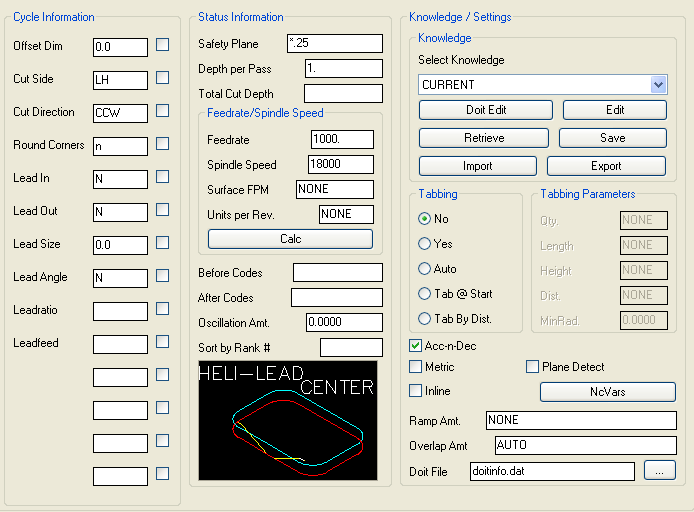 Heli-Lead-Center parameters.
