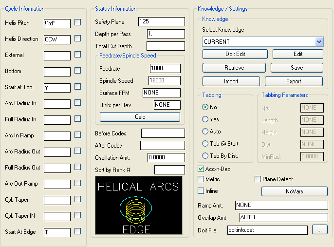 Helical Arcs Edge parameters.