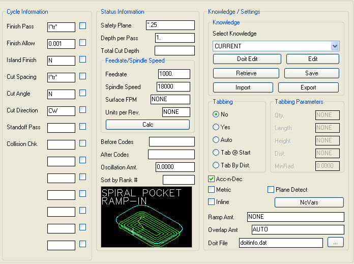 Spiral-Pocket-Ramp parameters.