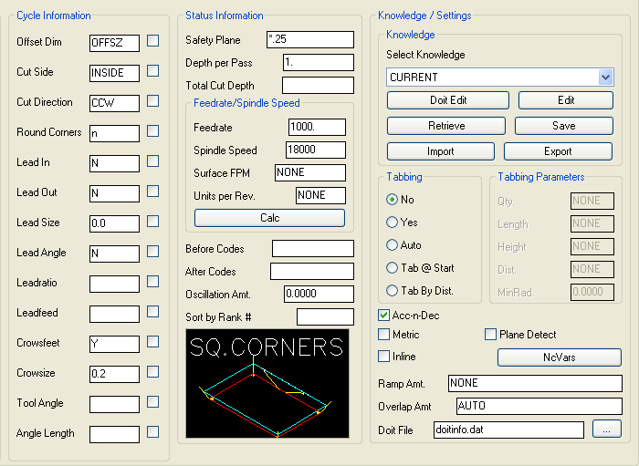 Square Corner parameters