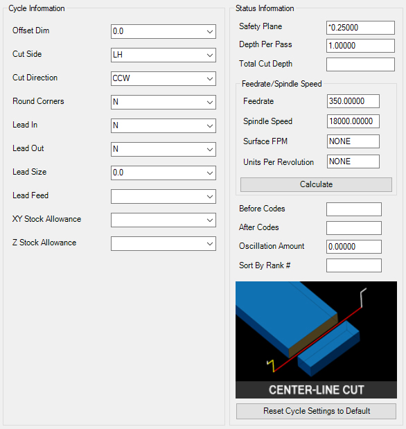 Center-Line Cut parameters.