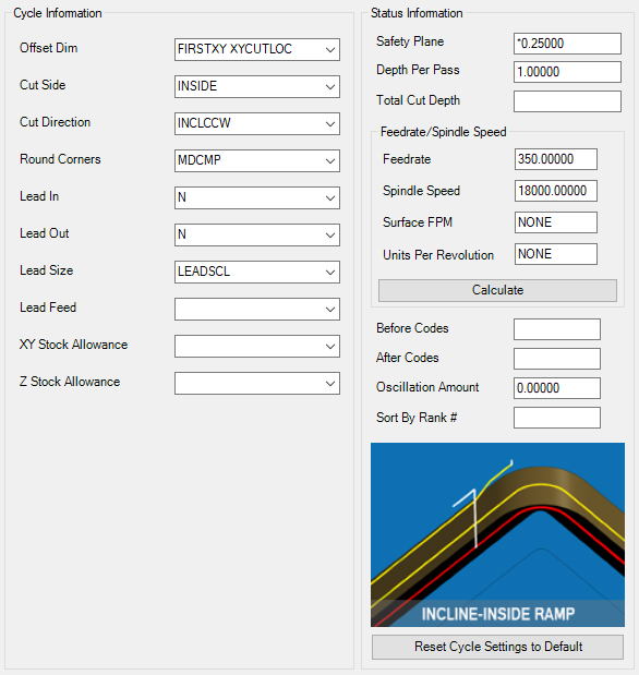 Incline-Inside Ramp cycle parameters