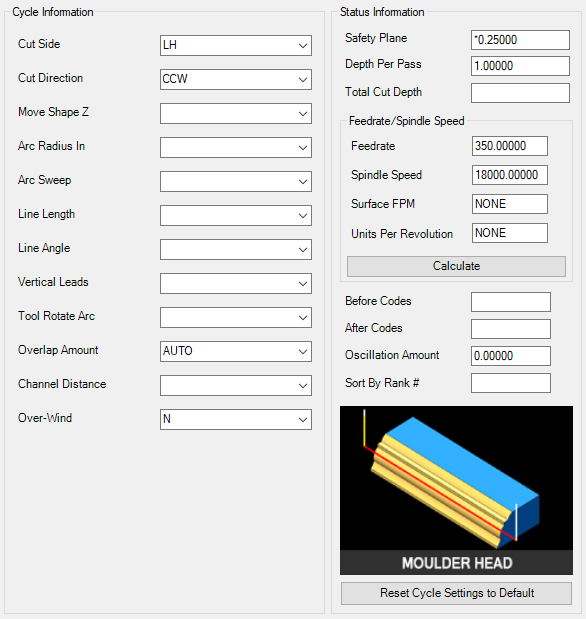 Moulder Head parameters. Moulder Head parameters.
