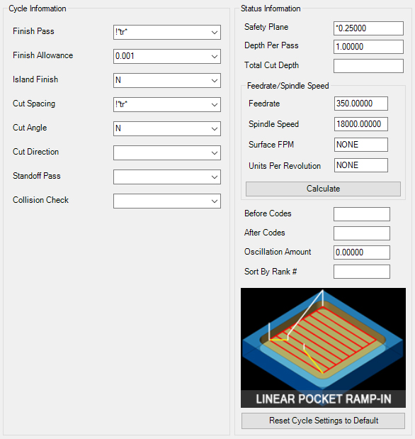Linear Pocket Ramp parameters. Linear Pocket Ramp parameters.
