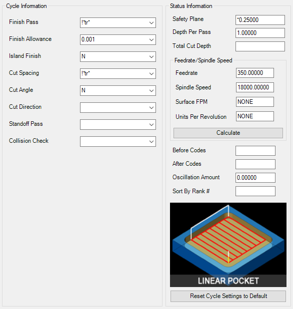 Linear Pocket Parameters Linear Pocket Parameters