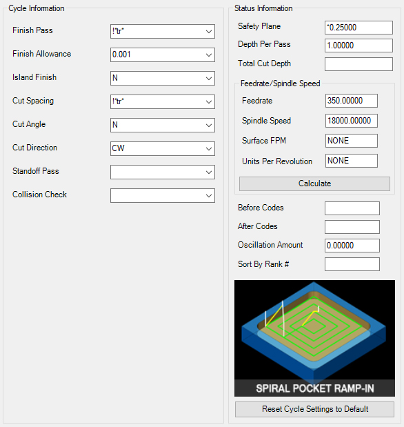 Spiral-Pocket-Ramp parameters. Spiral-Pocket-Ramp parameters.