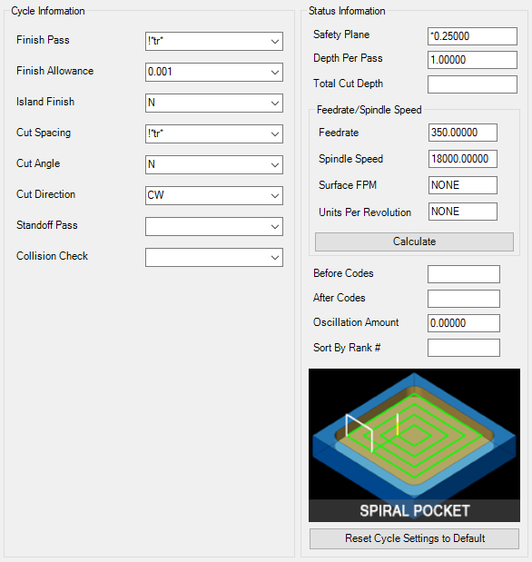 Spiral Pocketing Parameters. Spiral Pocketing Parameters.