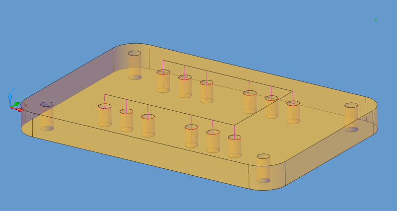 Holes drilled with Canned Cycles. Holes drilled with Canned Cycles.