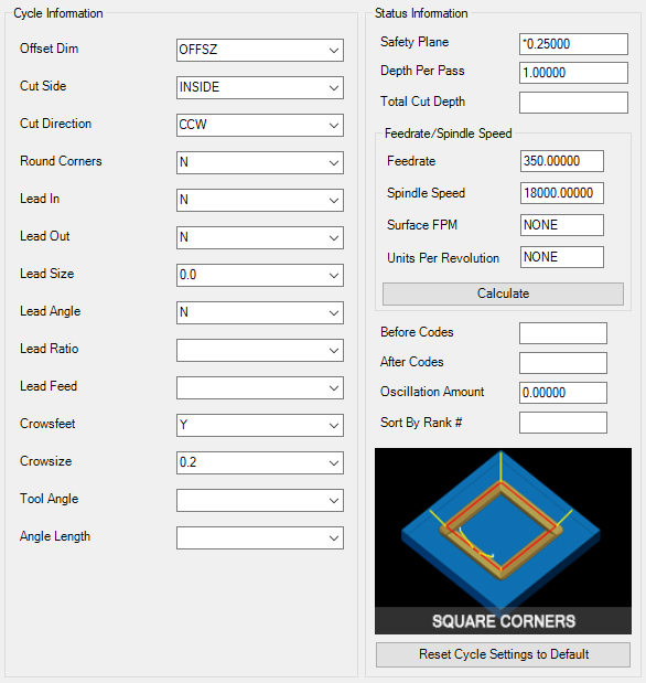 Square Corner parameters Square Corner parameters