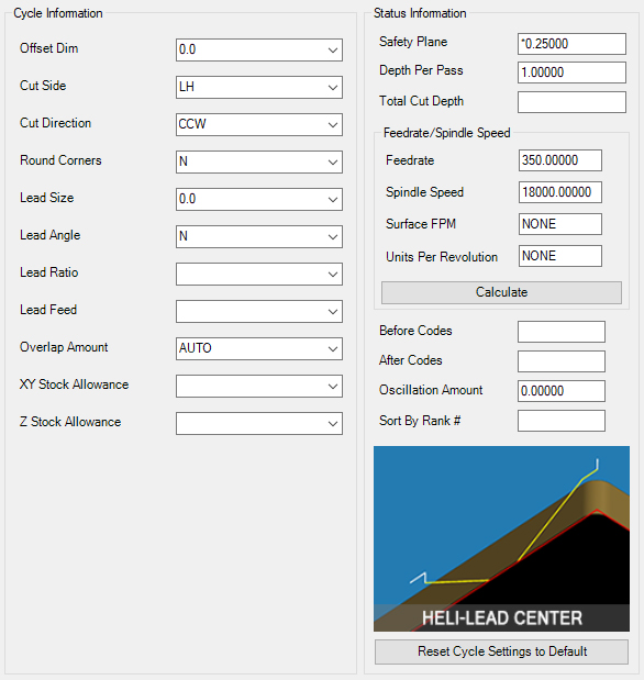 Heli-Lead-Center cycle parameters