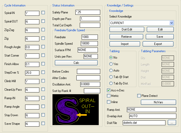 Spiral Out2In parameters. Spiral Out2In parameters.